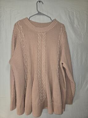 Oversized Pink Pearl Encrusted Boho Fisherman's Sweater US Womens Plus Size 1X